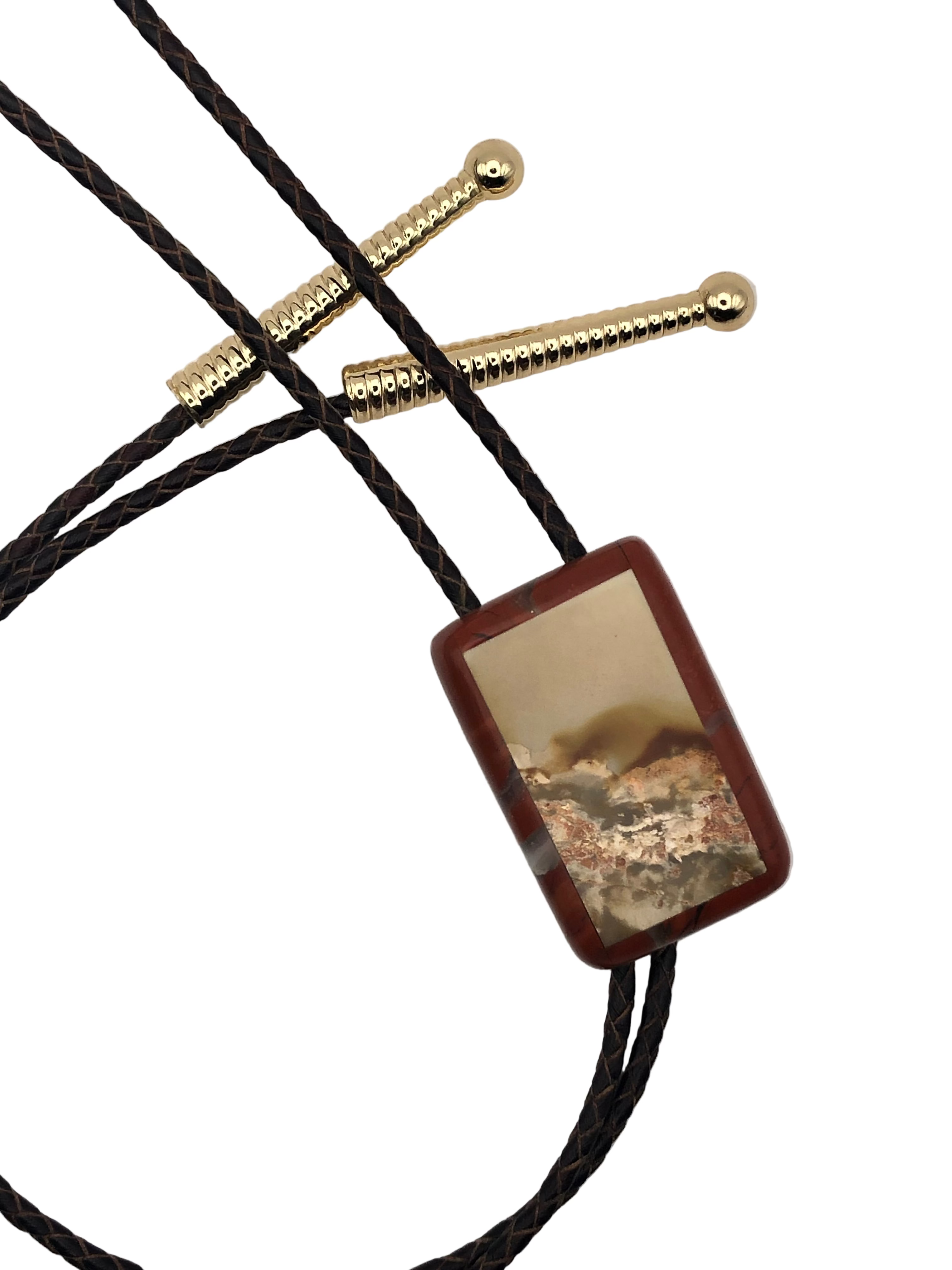 Larger Picture Agate And  Black Jade Intarsia Bolo Lariat