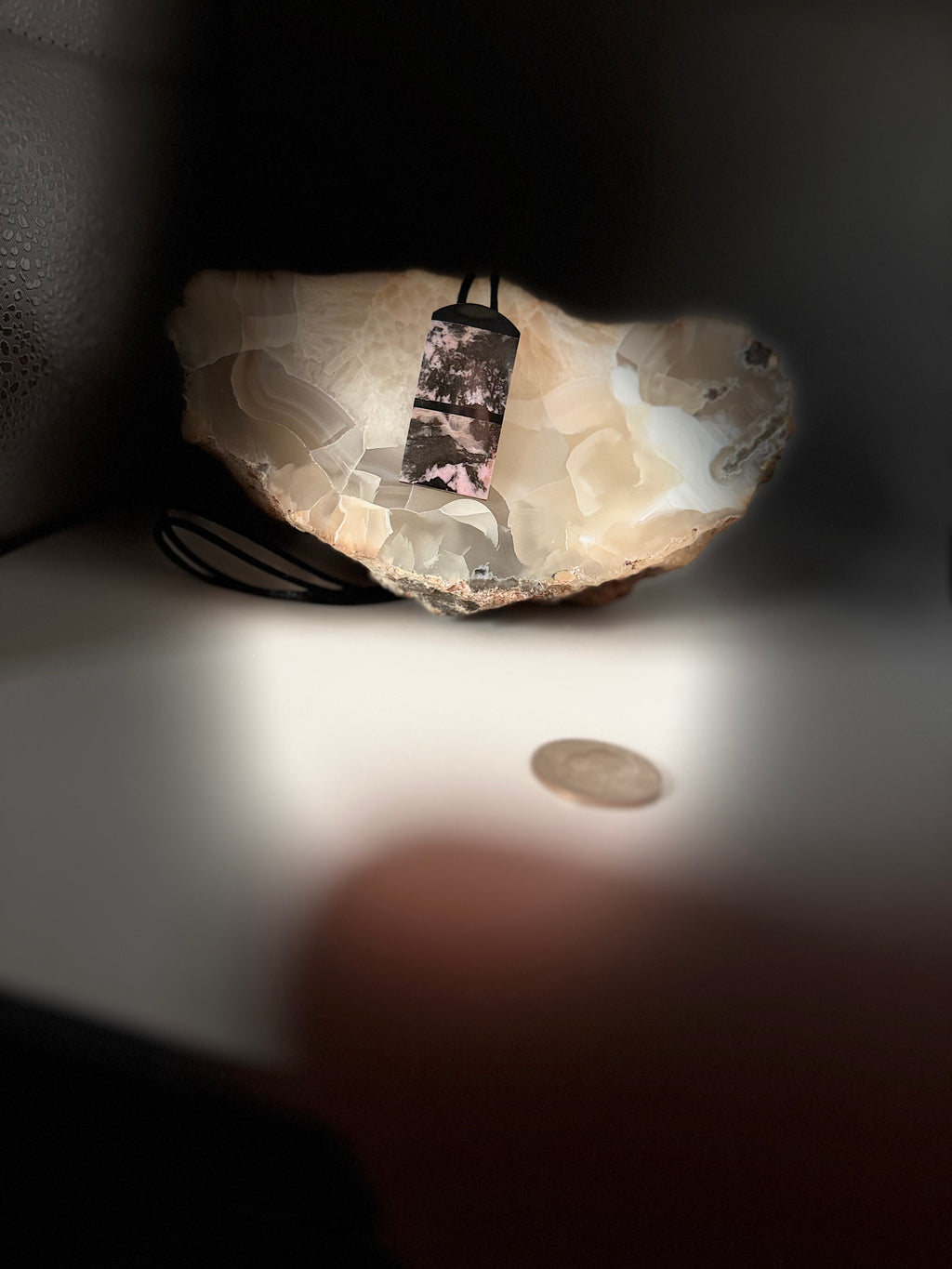 Rhodonite and Black Jade Intarsia Pendant