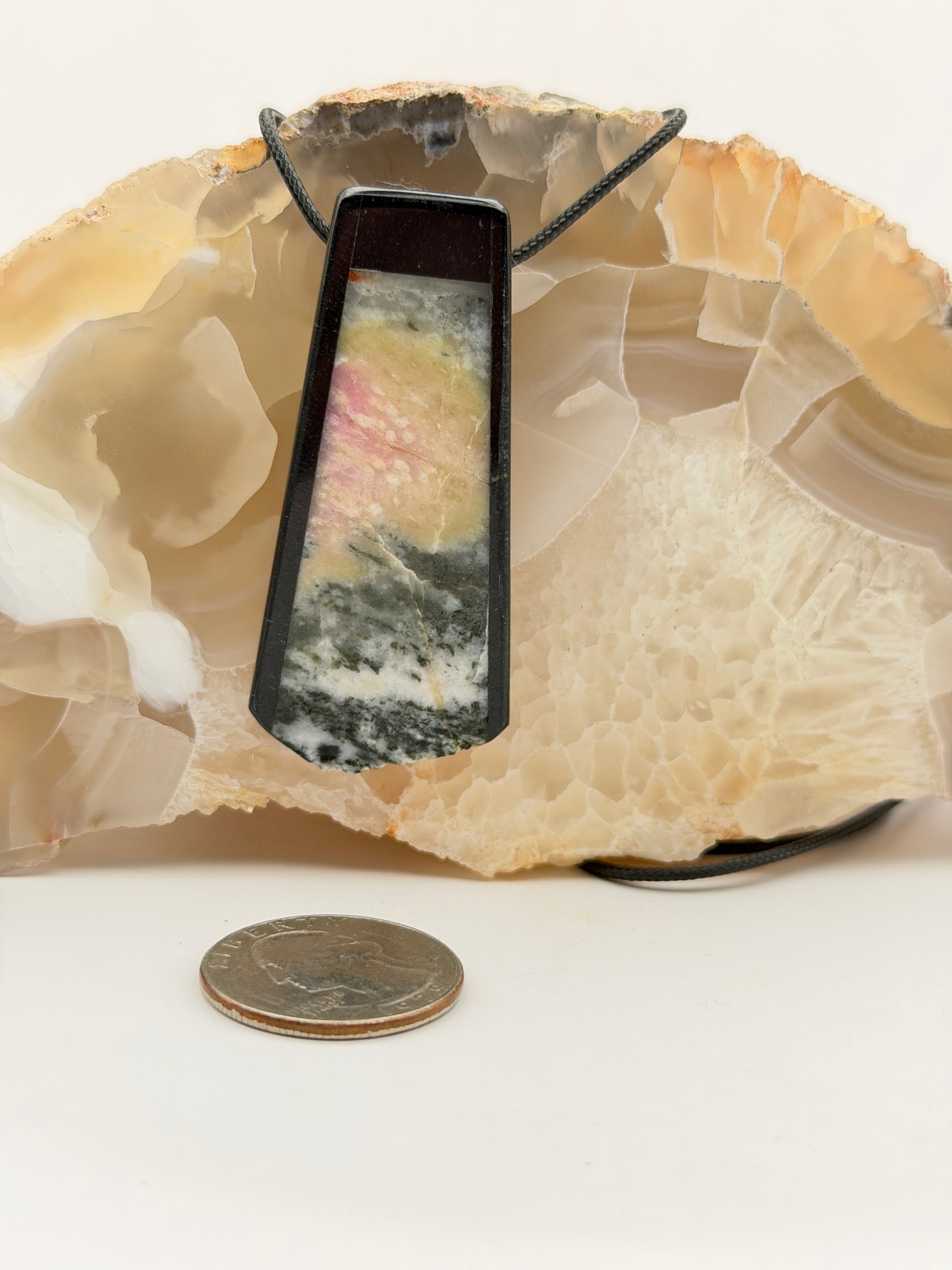 Thulite and Black Jade Intarsia Pendant