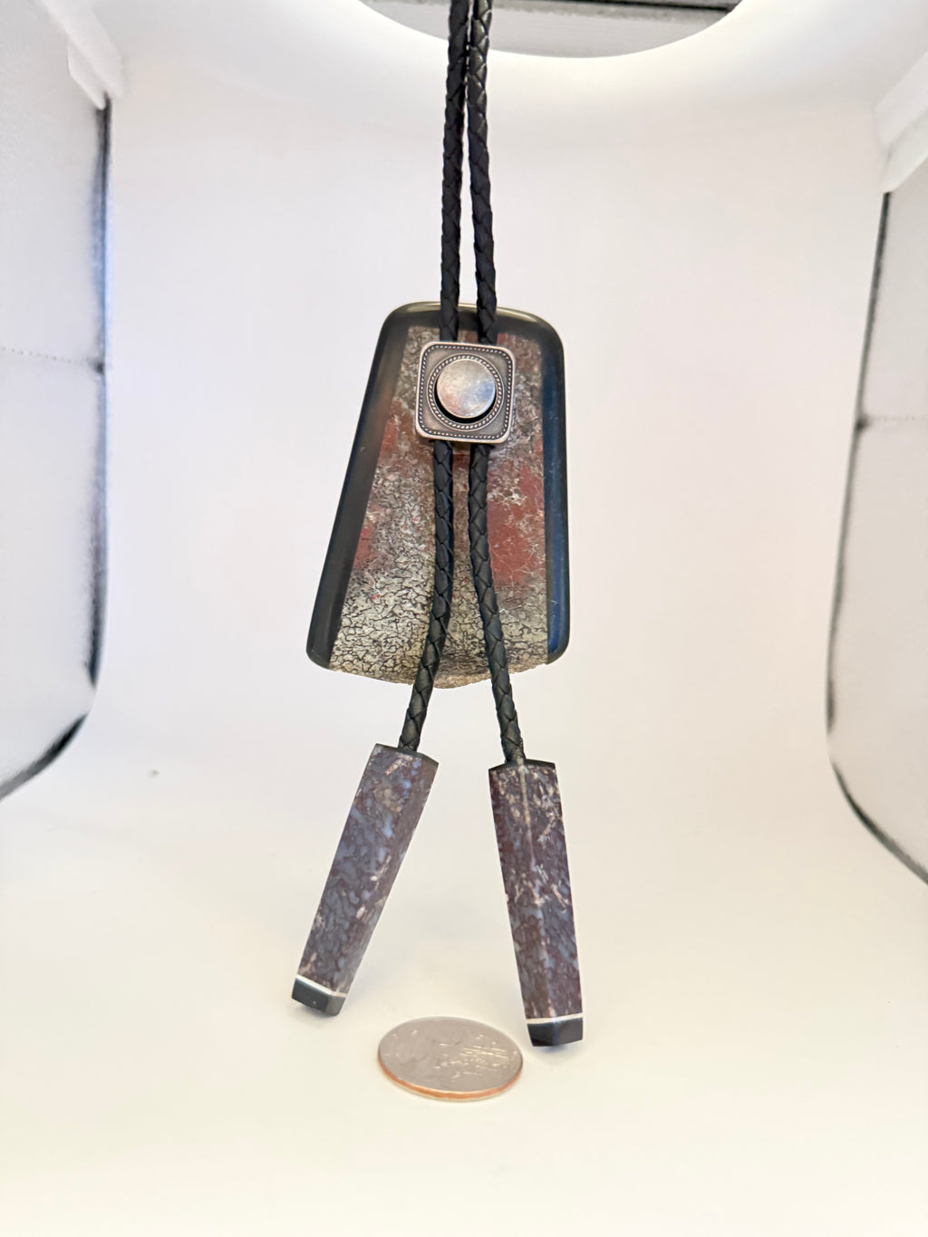Large Dino Bone Black Jade Intarsia Bolo/Lariat