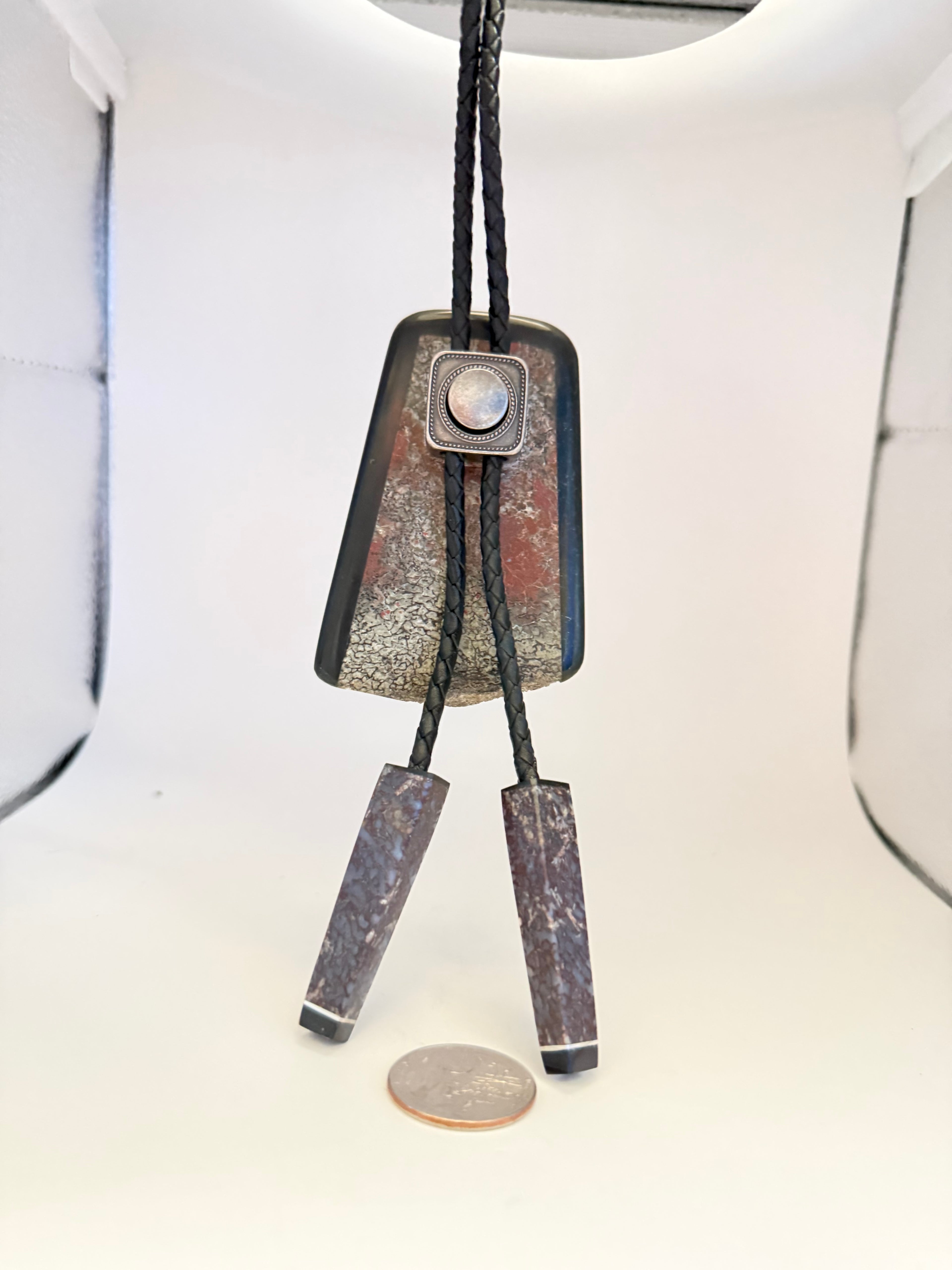 Large Dino Bone Black Jade Intarsia Bolo/Lariat