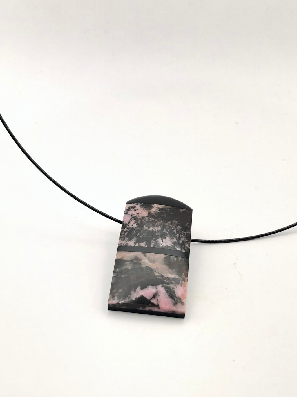Rhodonite and Black Jade Intarsia Pendant