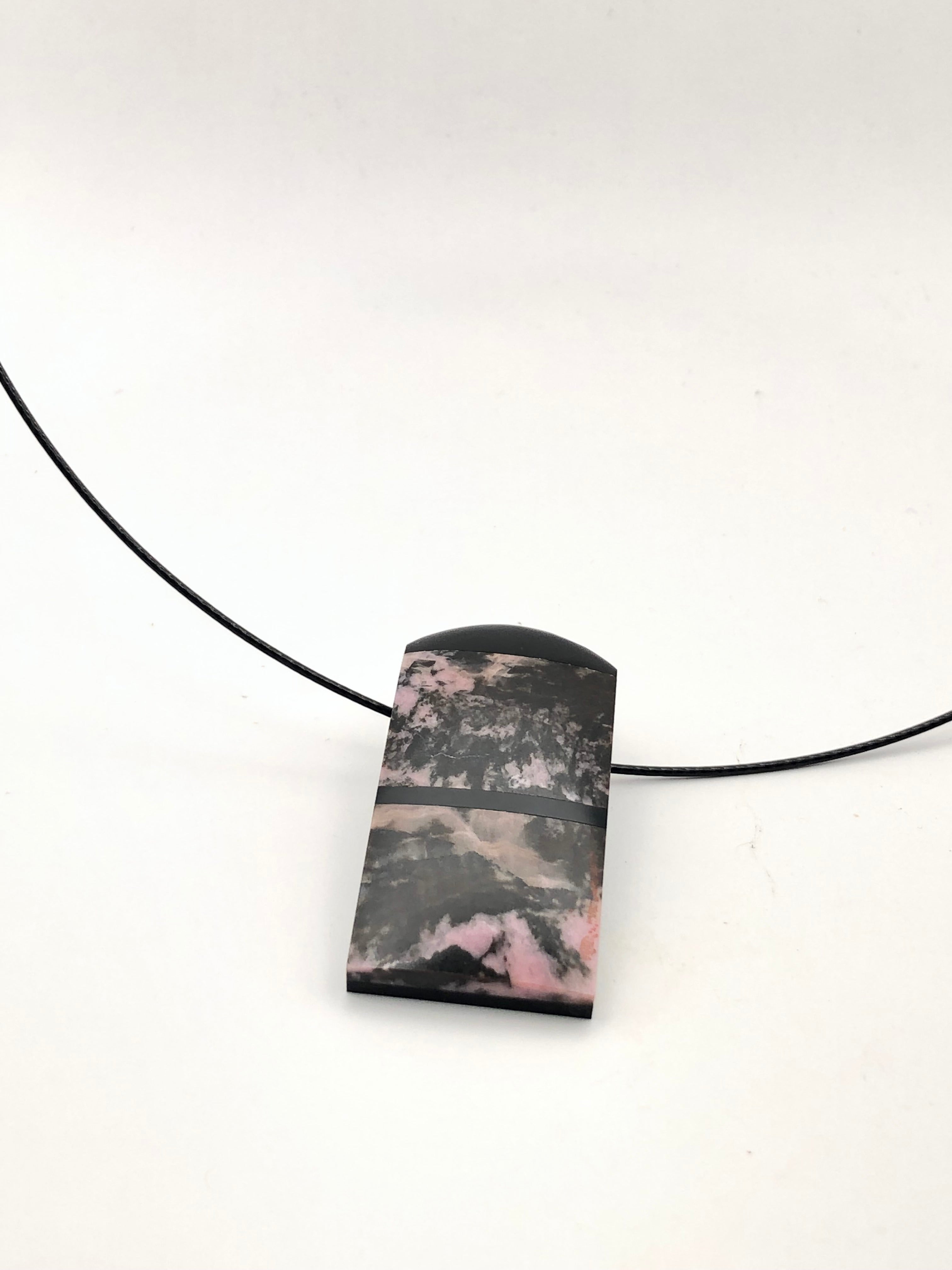 Rhodonite and Black Jade Intarsia Pendant